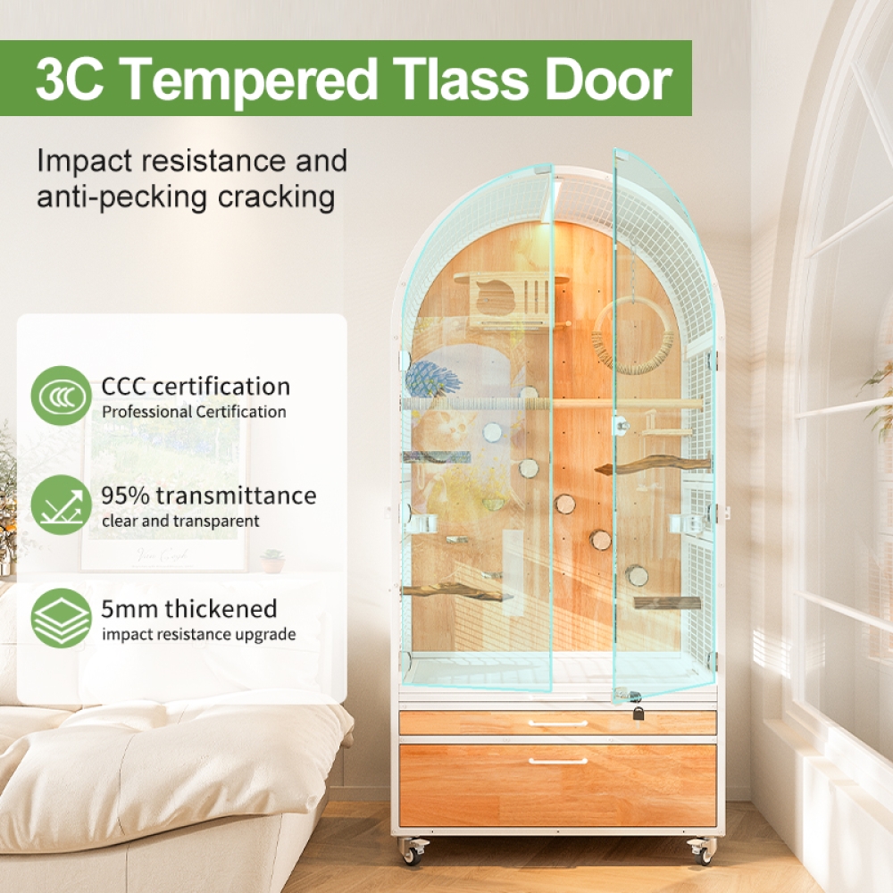 Luxury Metal & Solid Wood Bird Cage Premium Handmade Avian Residence