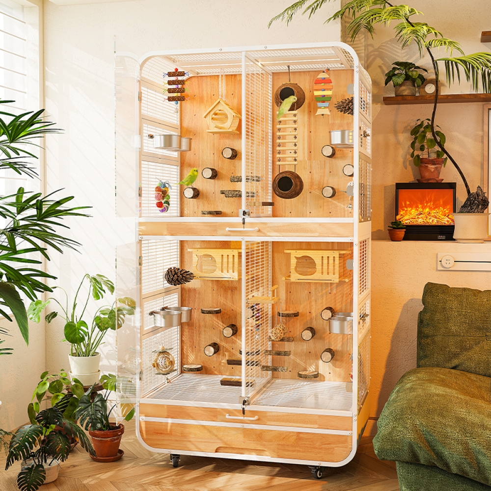 Luxury Metal & Wood Bird Cage for Parrots and Indoor Homes