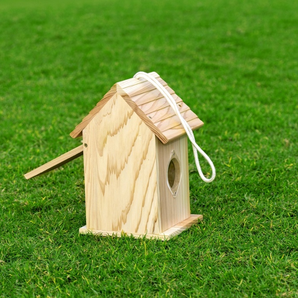 Wooden Bird House Outdoor Hanging | Natural Solid Wood Bird Nesting Box