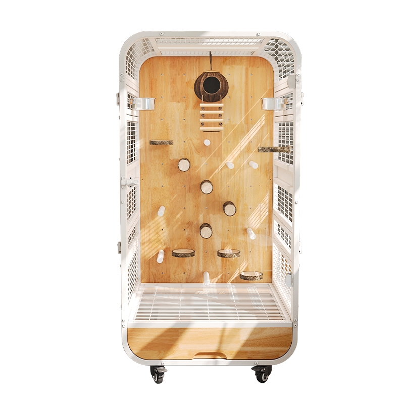 Luxury Indoor Bird Cage with Metal Frame and Solid Wood Base