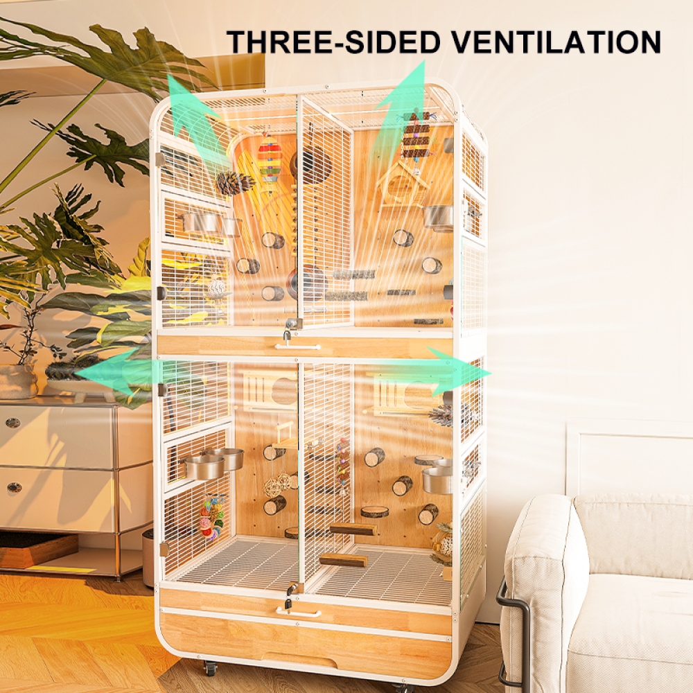 Luxury Metal & Wood Bird Cage for Parrots and Indoor Homes