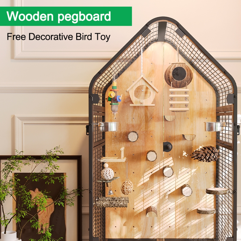 Elegant Metal & Wood Bird Cage for Parrots and Home Interiors