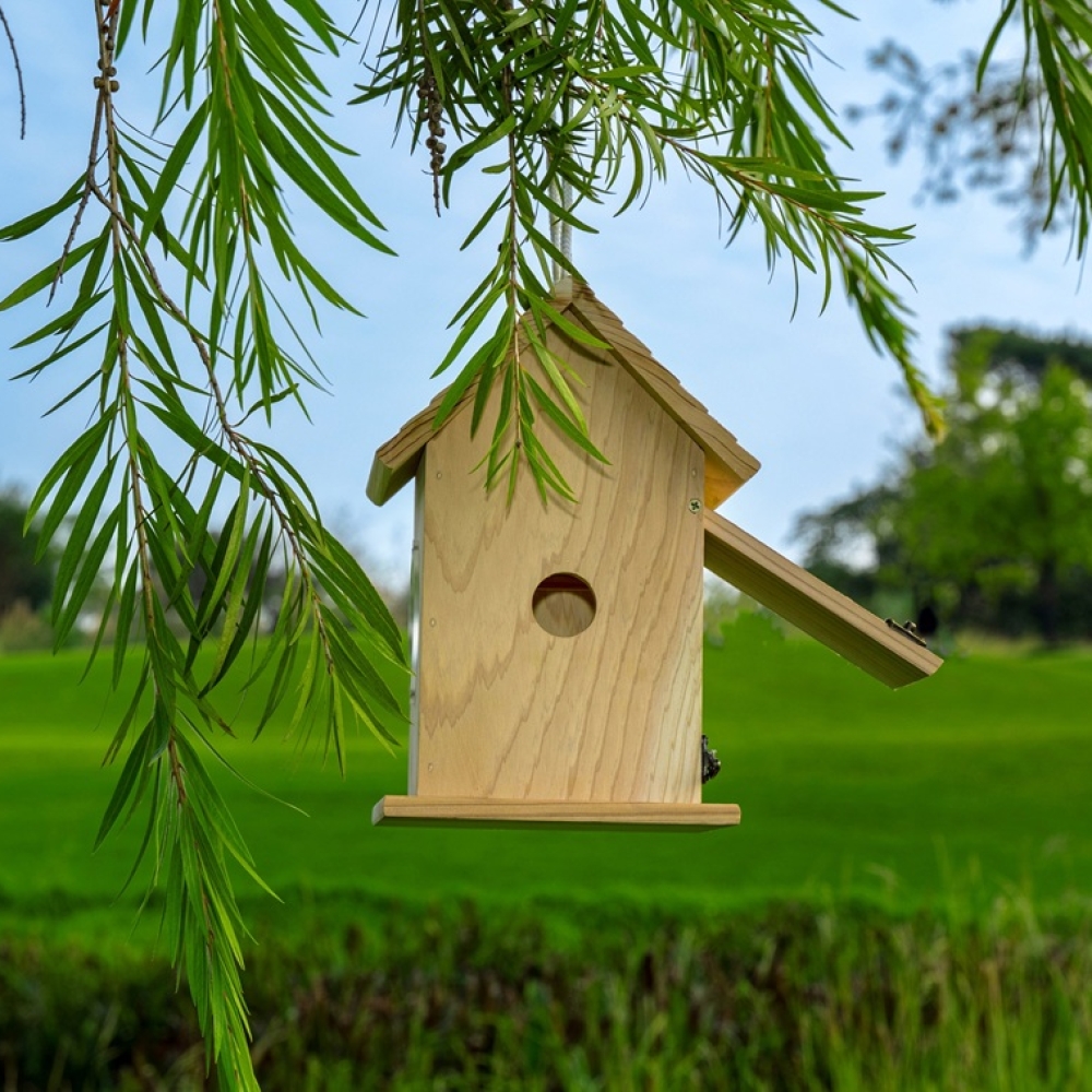 Wooden Bird House Outdoor Hanging | Natural Solid Wood Bird Nesting Box