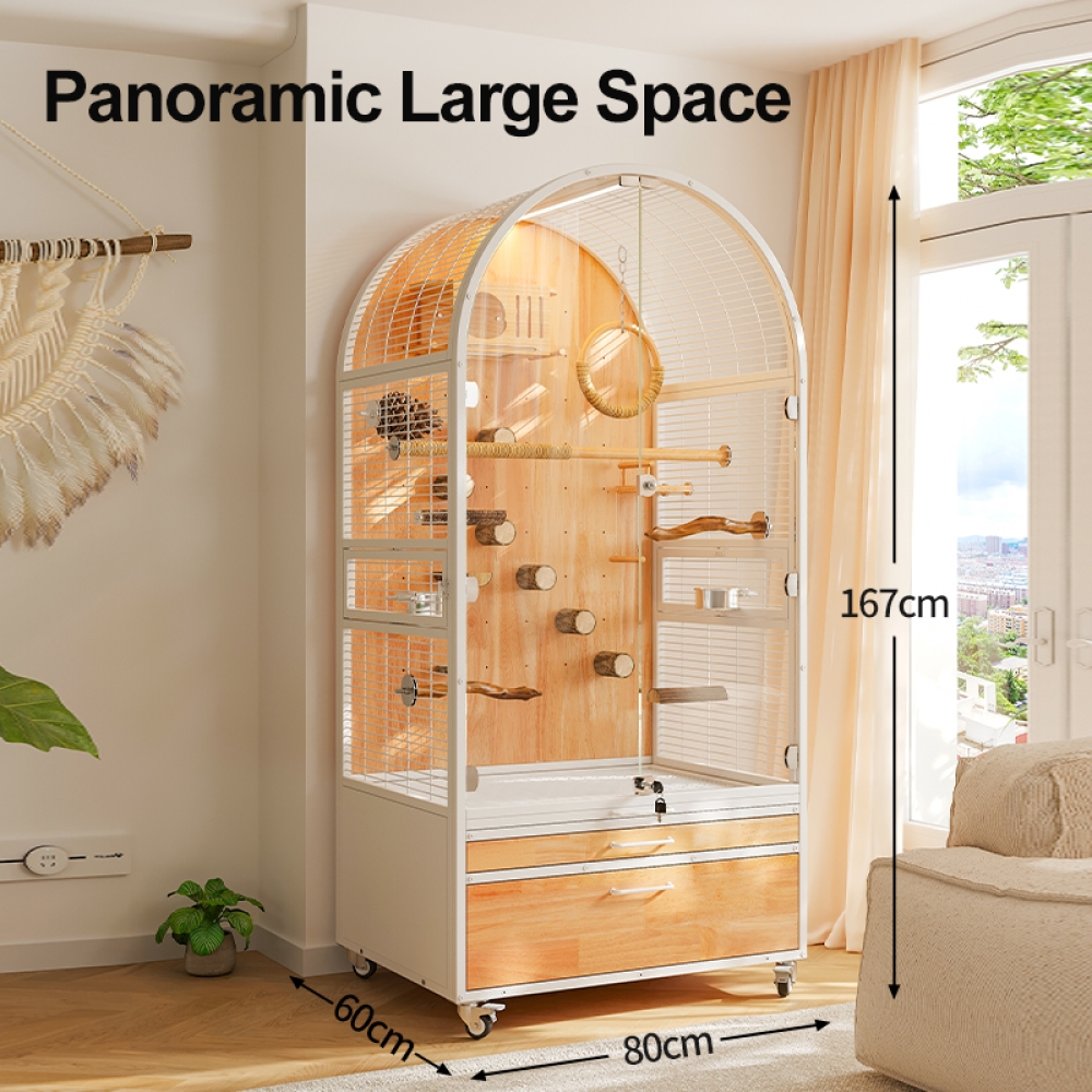 Luxury Metal & Solid Wood Bird Cage Premium Handmade Avian Residence