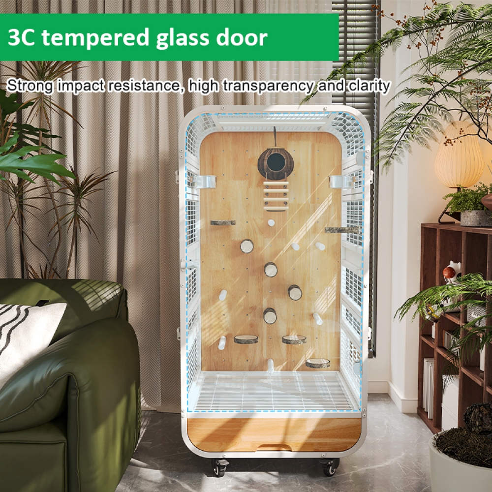 Luxury Indoor Bird Cage with Metal Frame and Solid Wood Base