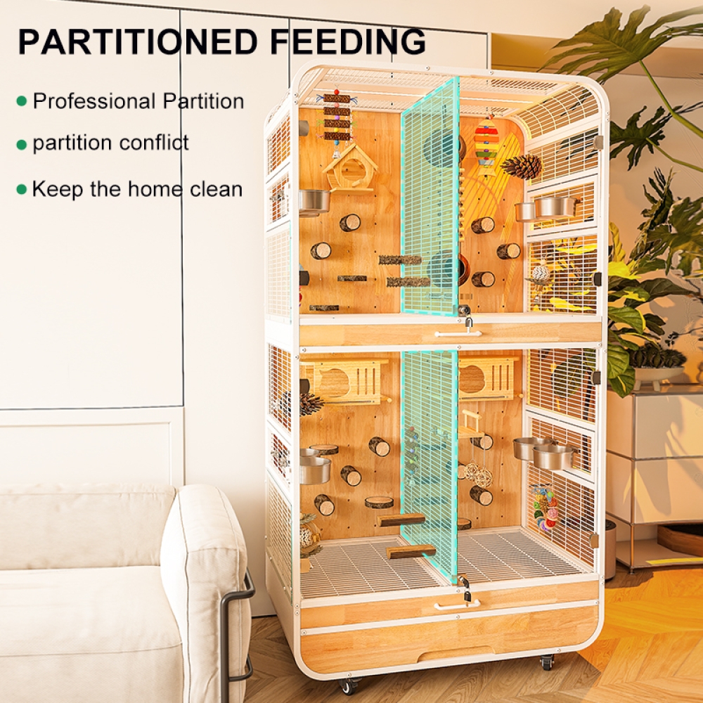 Luxury Metal & Wood Bird Cage for Parrots and Indoor Homes