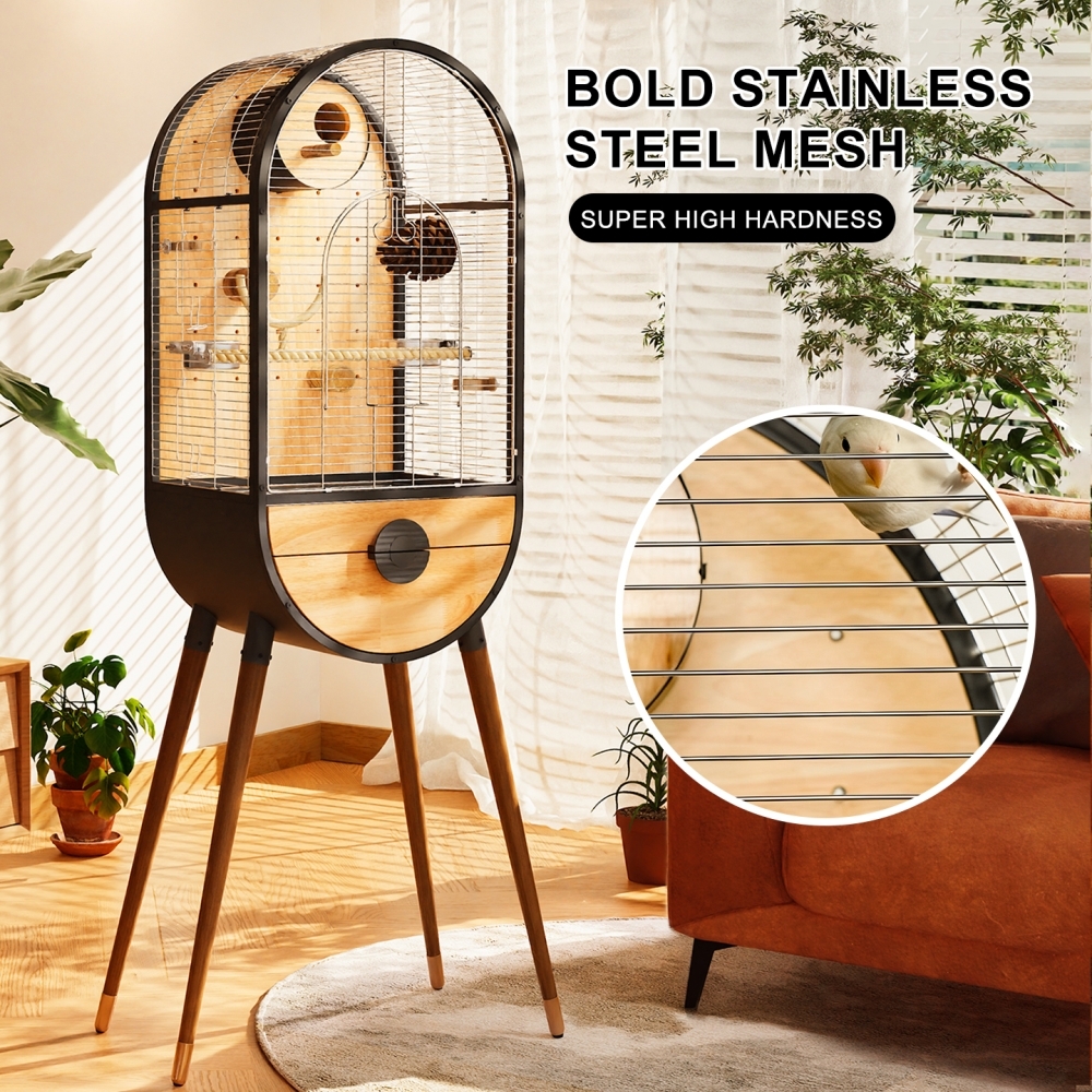 Premium Parrot Bird Cage Made of Metal and Natural Wood