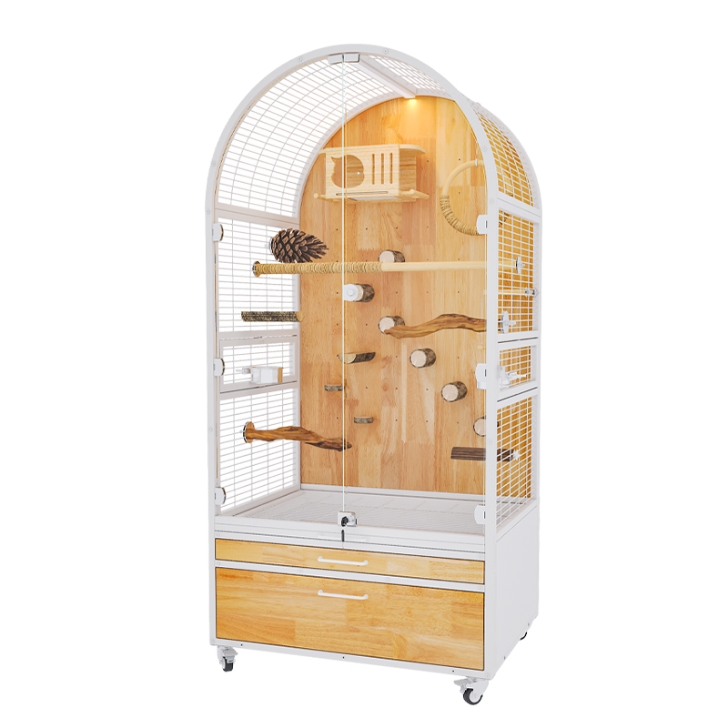 Luxury Metal & Solid Wood Bird Cage Premium Handmade Avian Residence