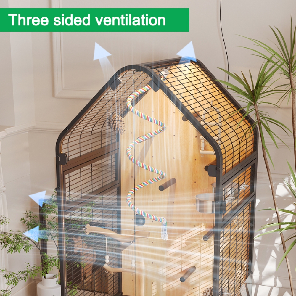 Elegant Metal & Wood Bird Cage for Parrots and Home Interiors