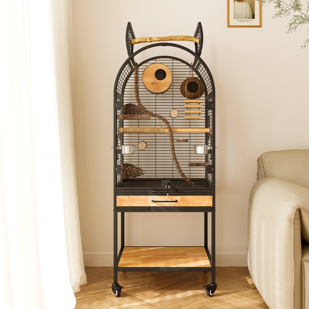 Premium Metal and Solid Wood Bird Cage – Modern Indoor Design