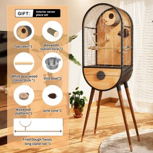 Premium Parrot Bird Cage Made of Metal and Natural Wood