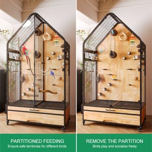 Handcrafted Metal and Wood Bird Cage for Indoor Use